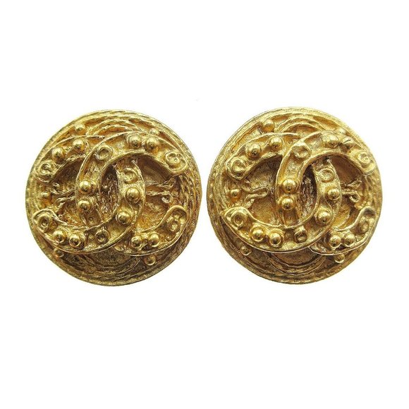 Chanel Button Earrings Gold Clip-On 94A 28574 - Picture 1 of 5